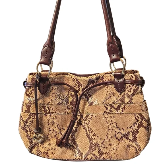 Brighton Faux Python Snakeskin Shoulder Bag w/ Leather Trim and Signature Heart - Picture 2 of 12